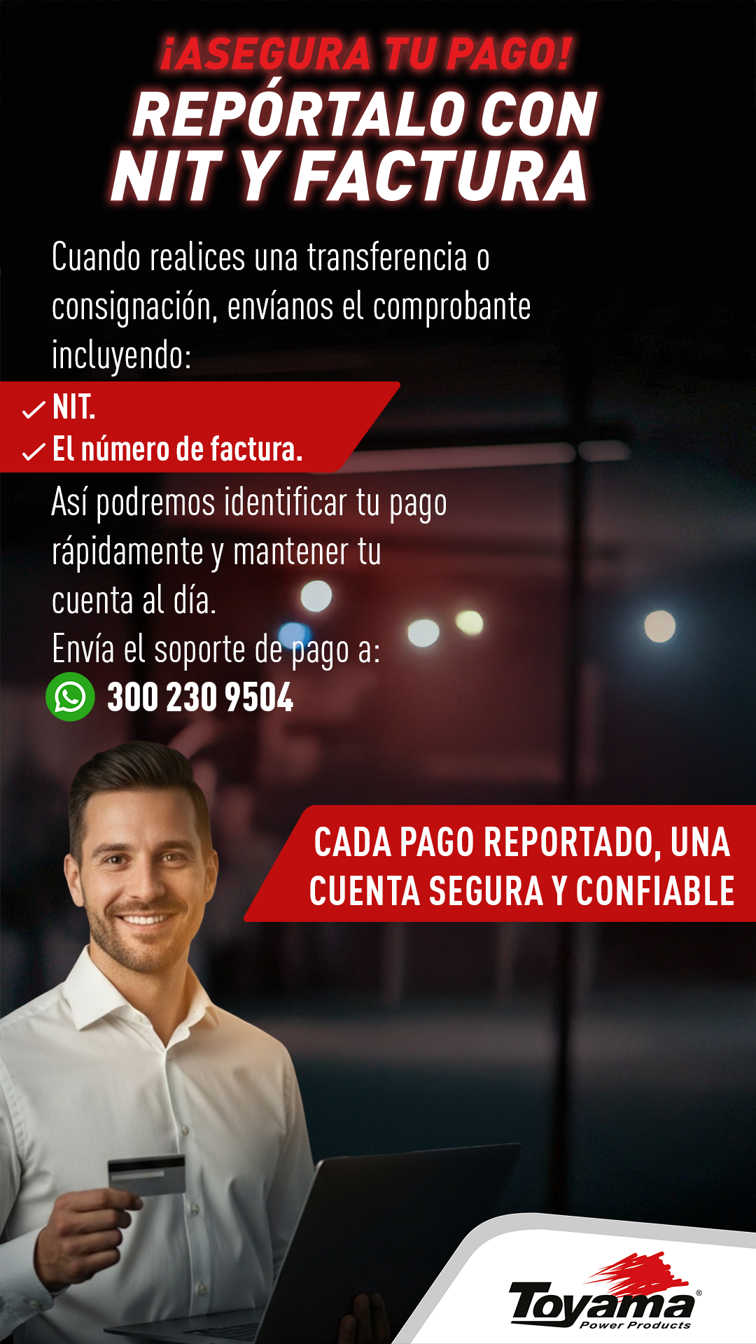 Toyama Cartera Pagos comunicado NIT y Numero de factura NEGRO